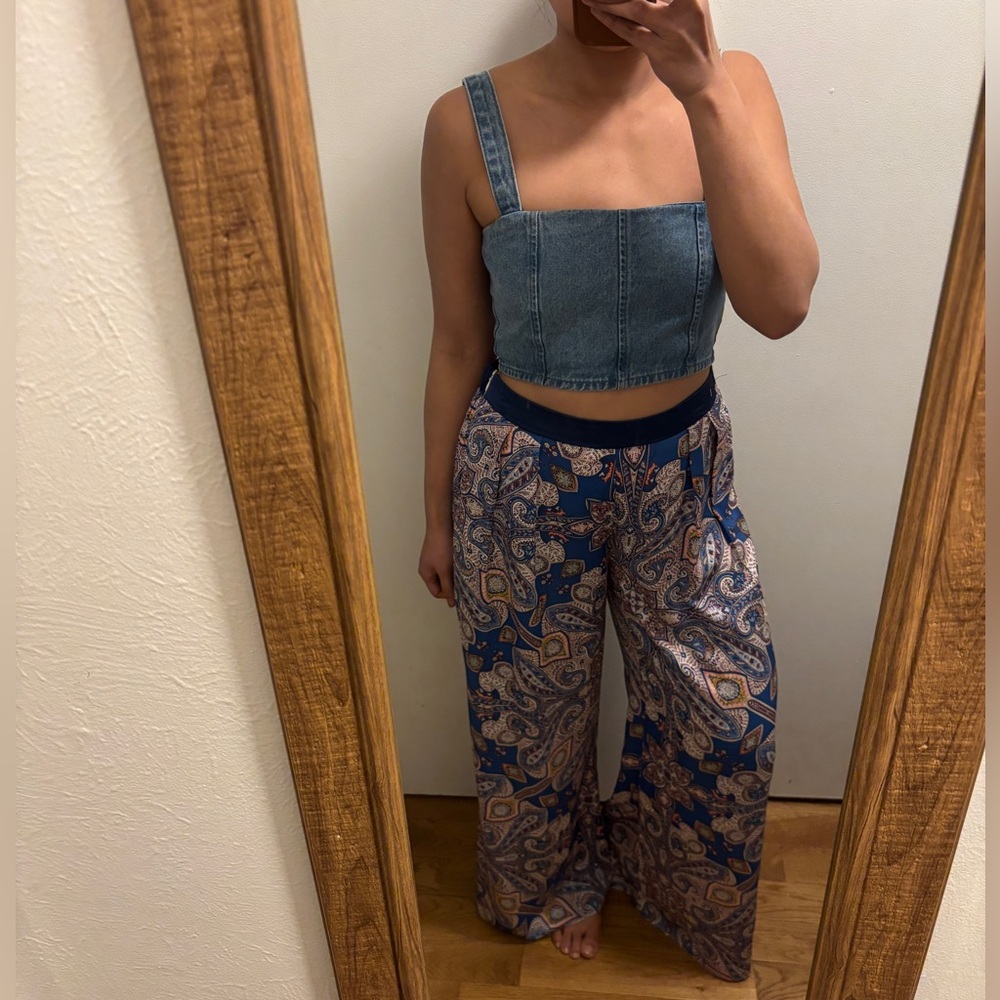 Anthro Elevenses Ines Blue Wide Leg Satin Pant​ - Picture 8 of 8